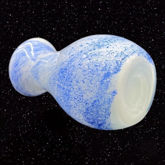 Art Glass Vase Splashed Multicolor Dots Blue White Cased 8”T 3.5”W - Picture 6 of 11